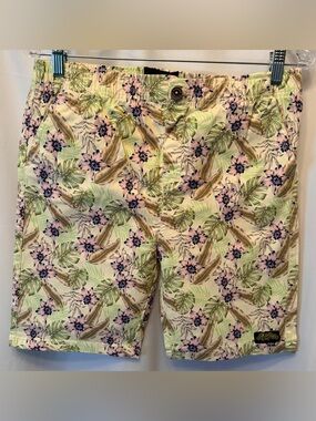 aussieBum Men’s Size Large Elastic Waist Shorts Cream Pink Floral Cotton 8”